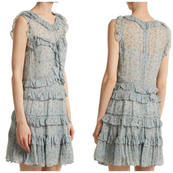 Rebecca Taylor Ruffle Trimmed Floral Vine Silk Mini Dress, in Mint, Size 4, NWT - Picture 15 of 15